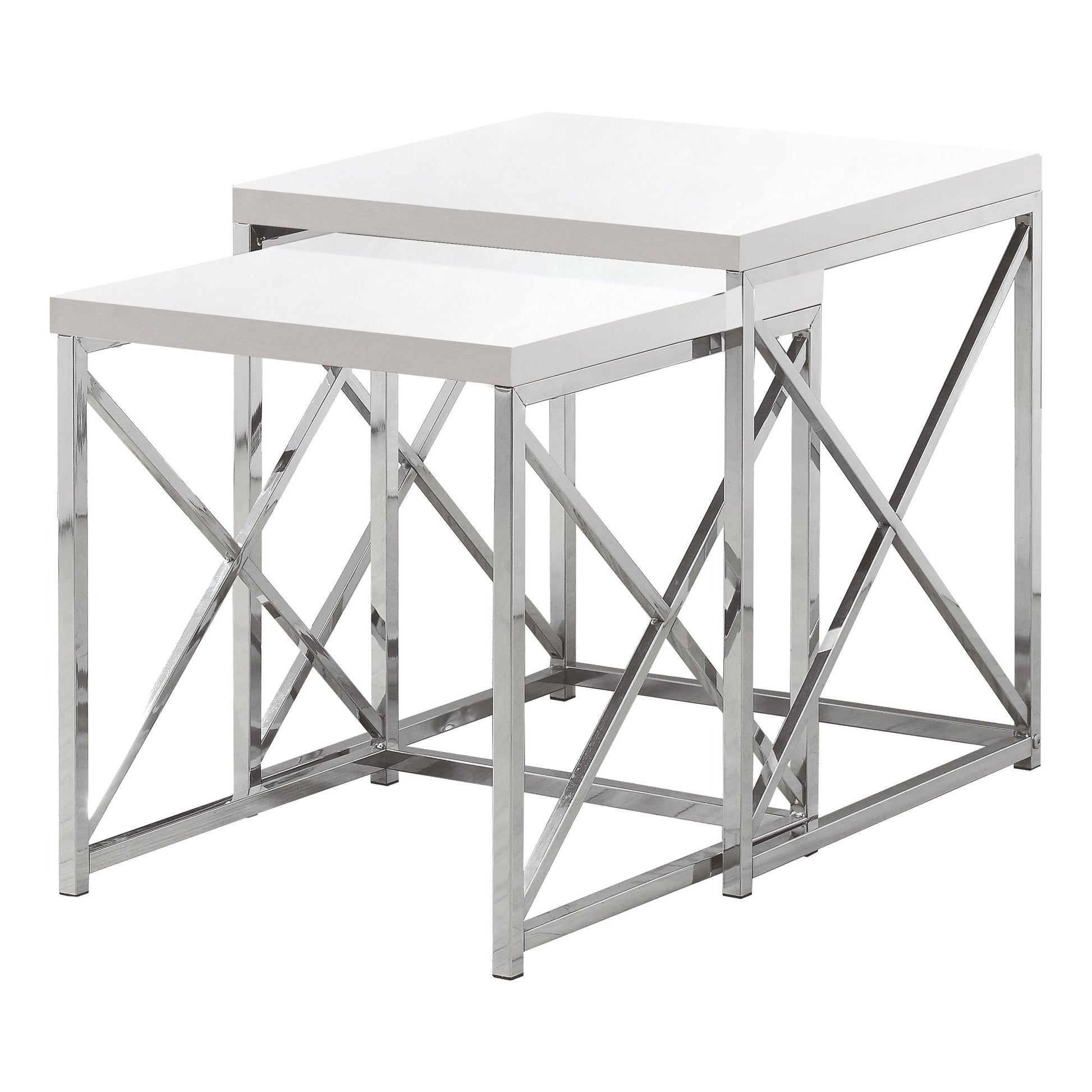 HomeRoots 40.5" Particle Board and Chrome Metal Two Pieces Nesting Table Set