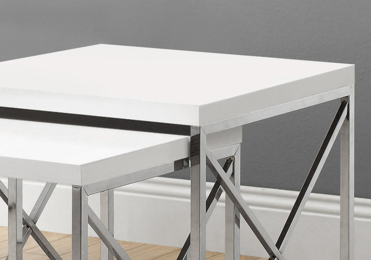HomeRoots 40.5" Particle Board and Chrome Metal Two Pieces Nesting Table Set