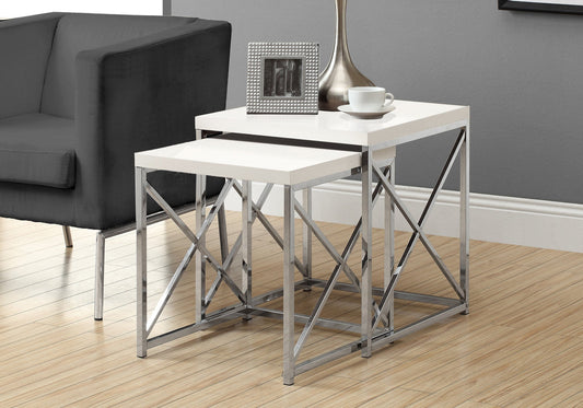 HomeRoots 40.5" Particle Board and Chrome Metal Two Pieces Nesting Table Set