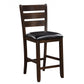 HomeRoots 41" Dark Wood Finish and Black Faux Leather Ladder Back Counter Height Chairs in Set of 2