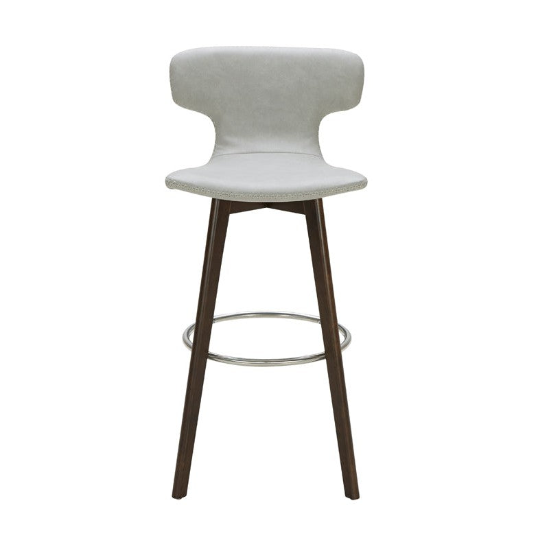 HomeRoots 41" Eco Leather Steel And Wood Bar Stool In Light Grey