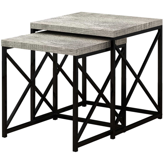 HomeRoots 41" Grey Particle Board and Black Metal Nesting Table in Set of 2