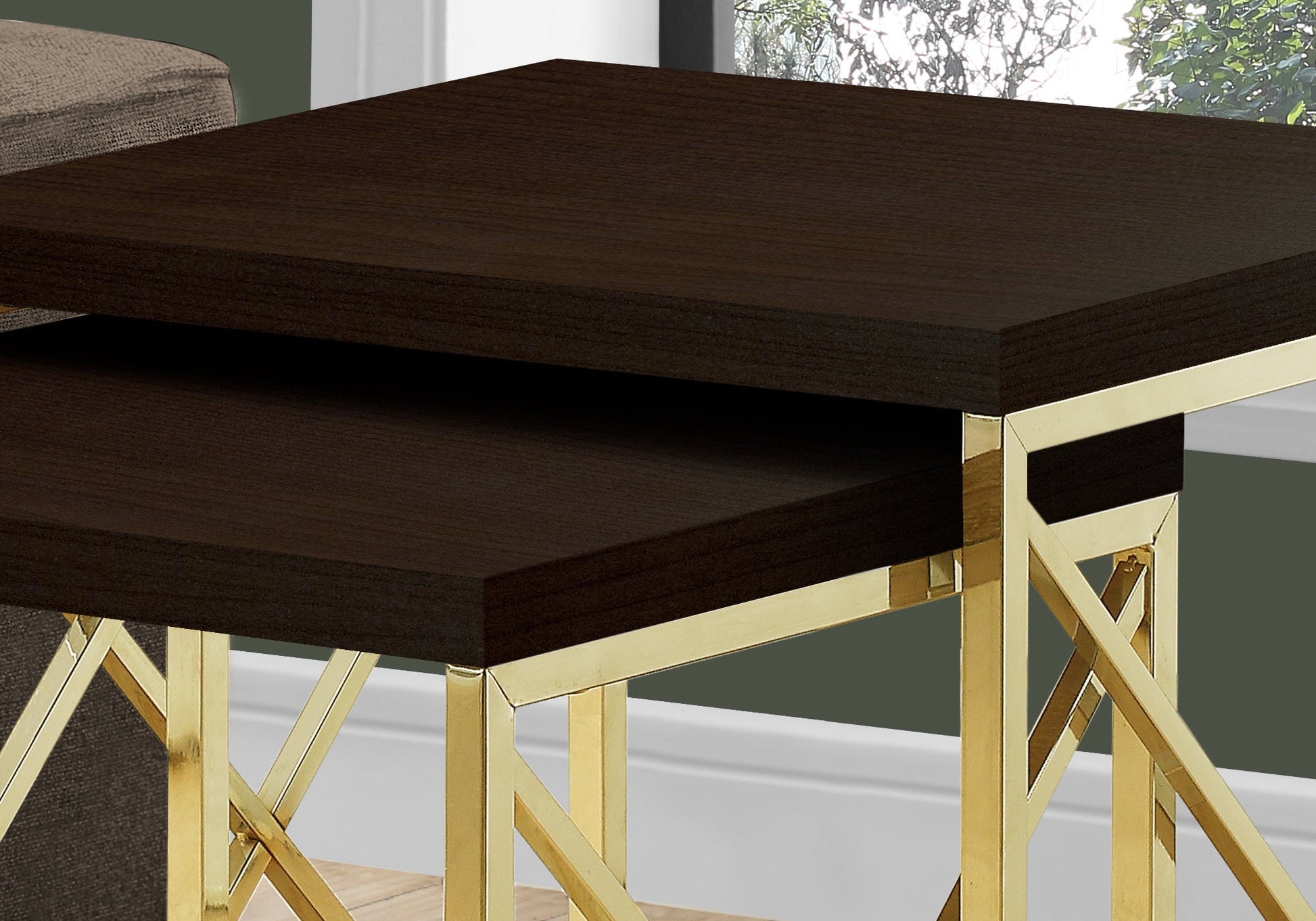 HomeRoots 41" Nested Tables in Gold and Brown Finish