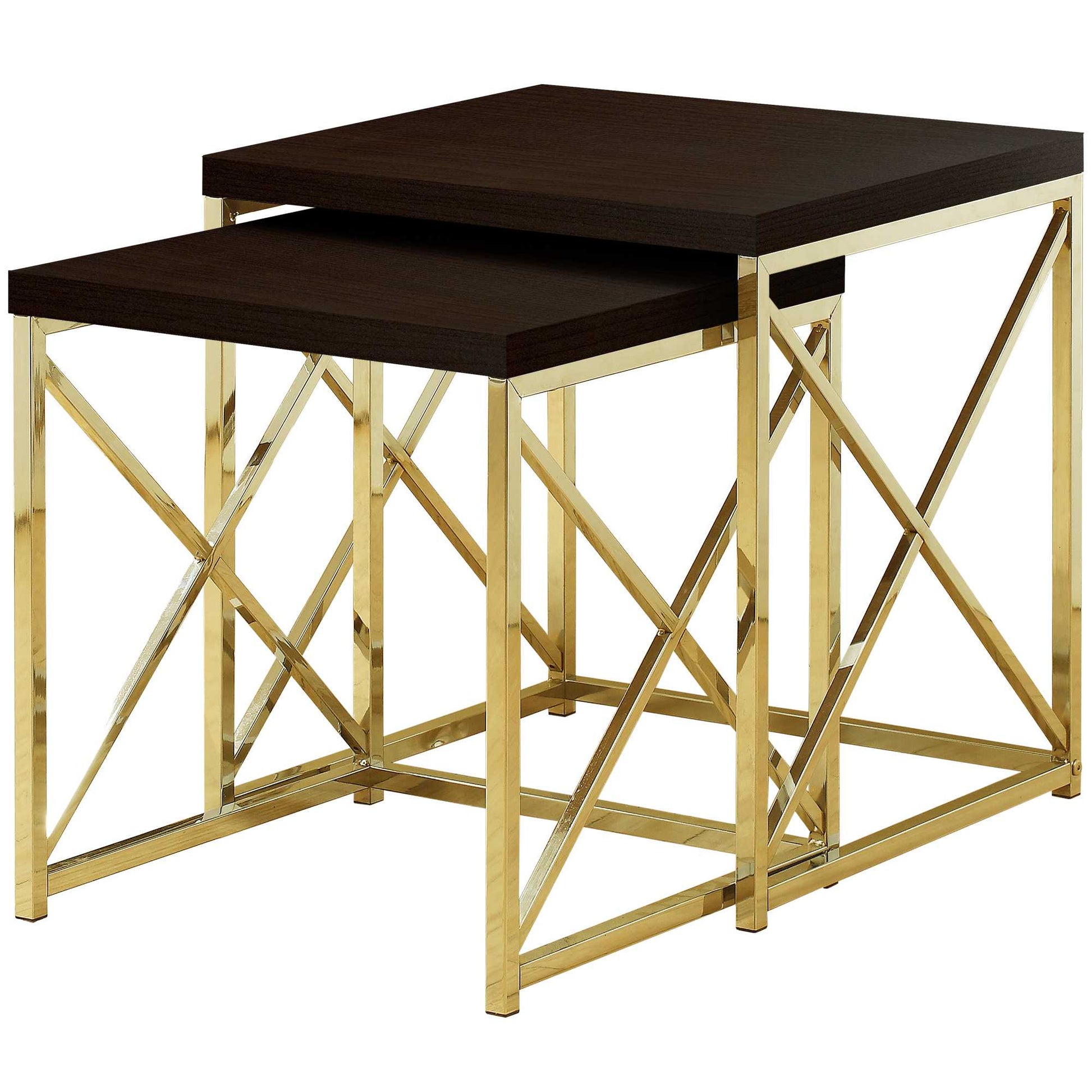 HomeRoots 41" Nested Tables in Gold and Brown Finish