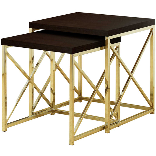 HomeRoots 41" Nested Tables in Gold and Brown Finish