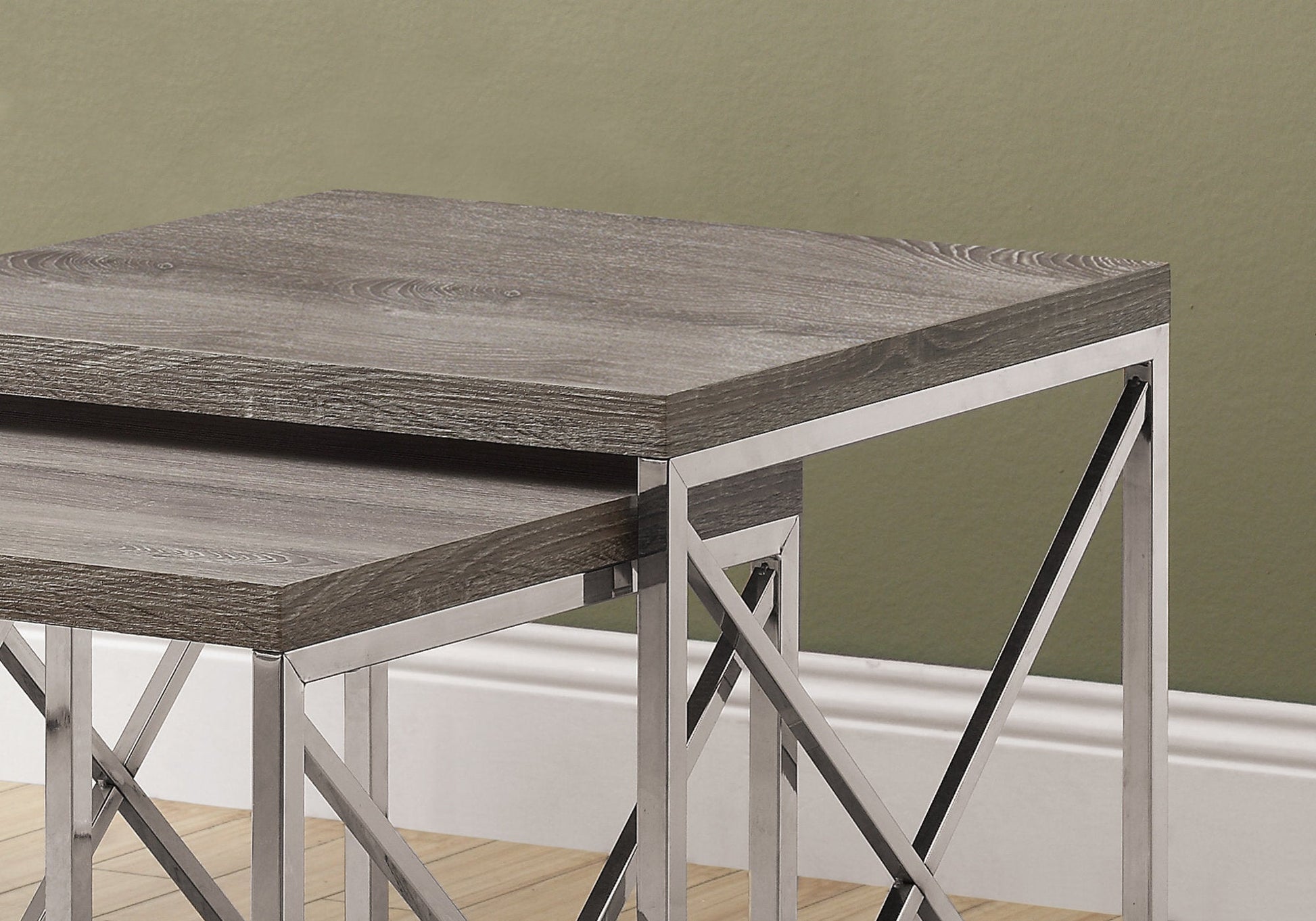 HomeRoots 41" Silver And Deep Taupe Nested Tables in Set of 2
