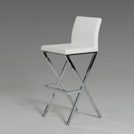 HomeRoots 41" White Eco-Leather And Steel Bar Stool, Set of 2