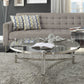 HomeRoots 41" x 41" x 17" Clear Acrylic Stainless Steel And Clear Glass Coffee Table