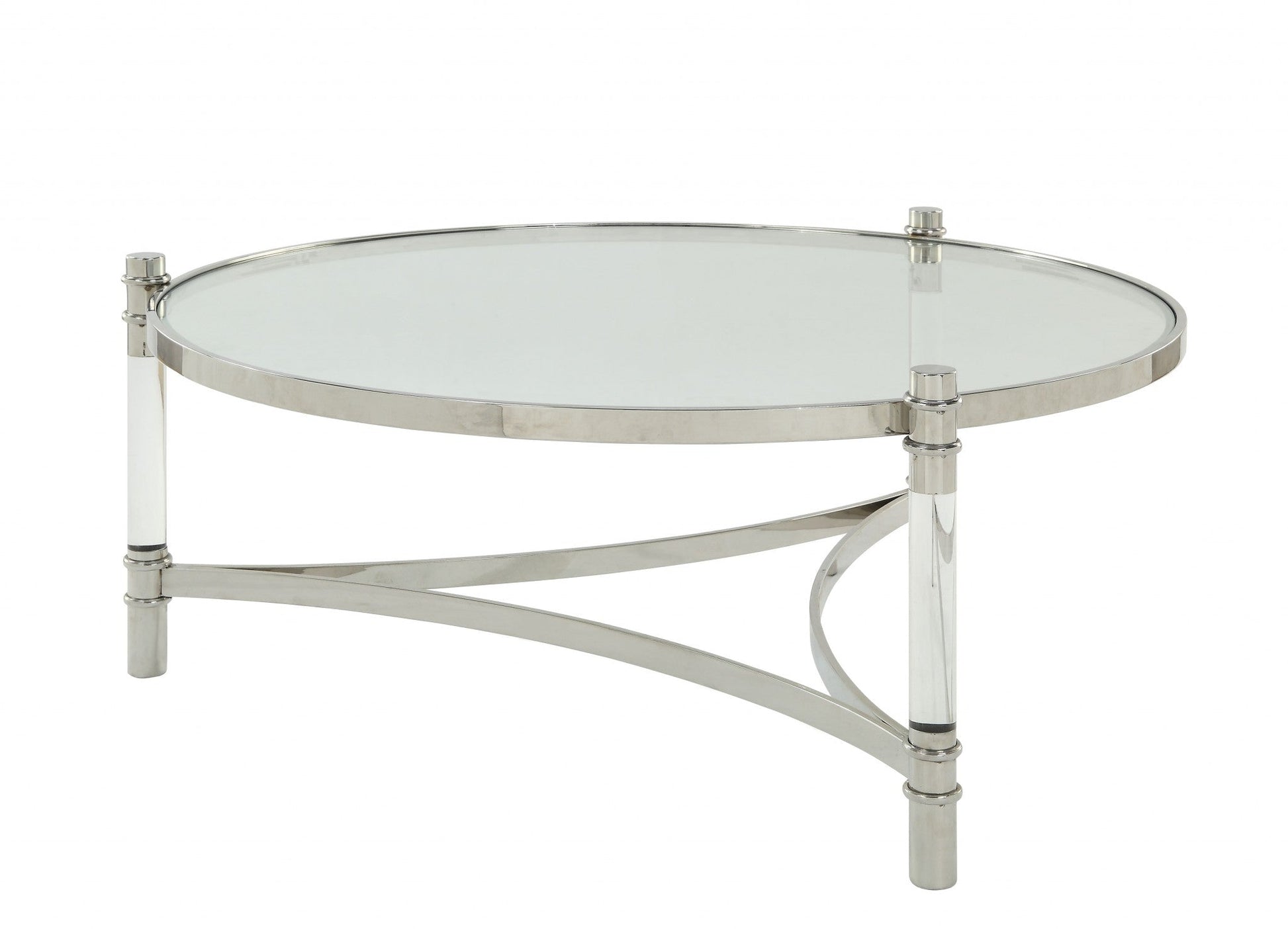 HomeRoots 41" x 41" x 17" Clear Acrylic Stainless Steel And Clear Glass Coffee Table