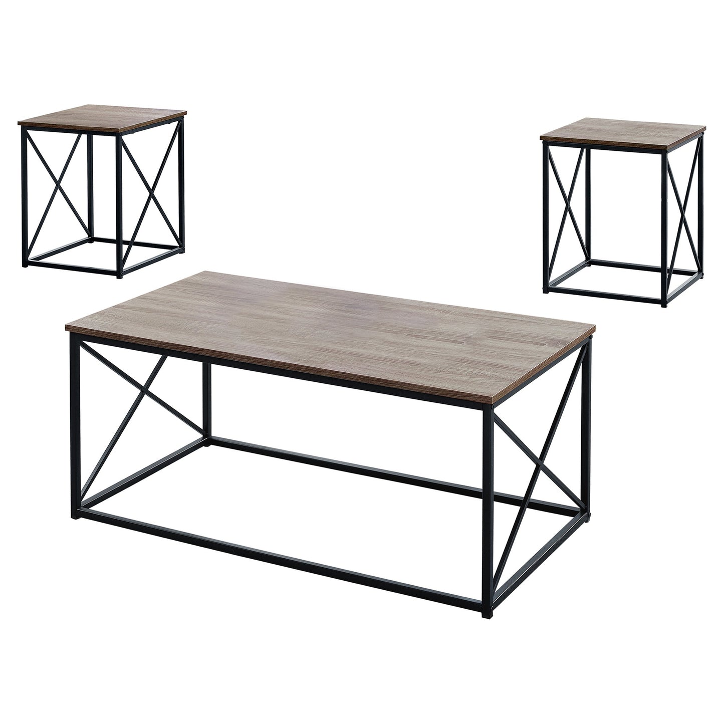 HomeRoots 42" Beige And Black Metal Coffee Table in Set Of 3