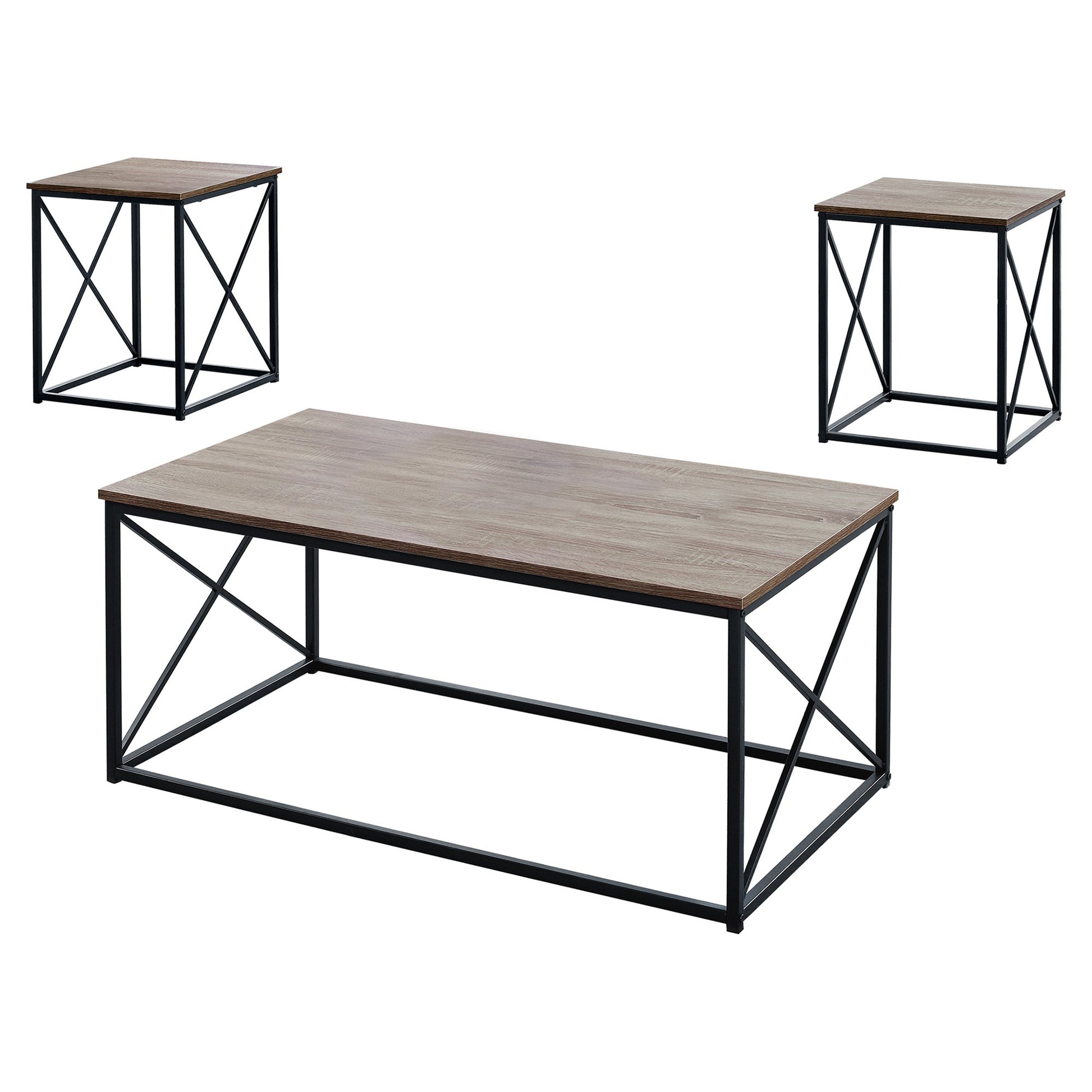 HomeRoots 42" Beige And Black Metal Coffee Table in Set Of 3
