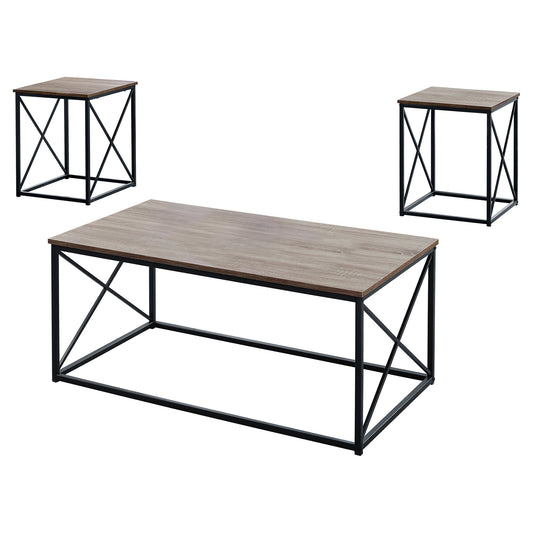 HomeRoots 42" Beige And Black Metal Coffee Table in Set Of 3