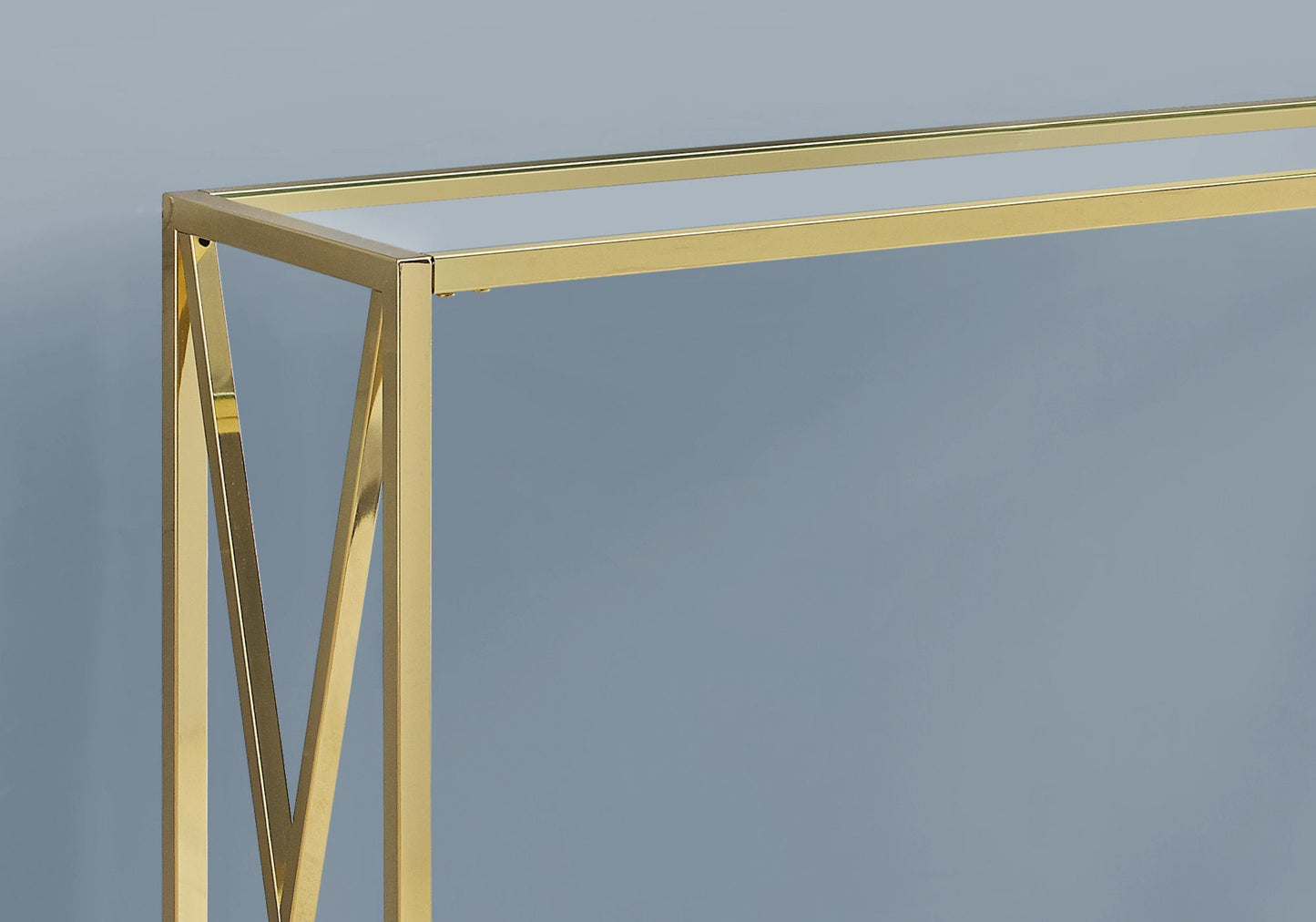 HomeRoots 42" Clear Glass Console Table With Gold Frame Finish