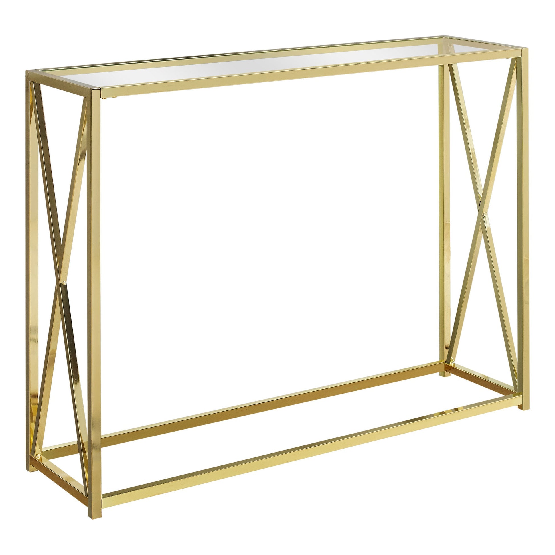 HomeRoots 42" Clear Glass Console Table With Gold Frame Finish