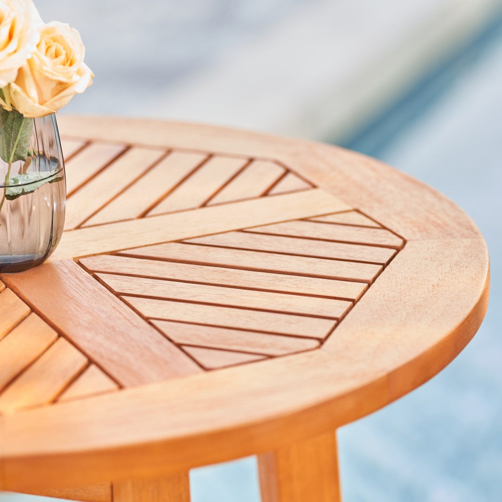 HomeRoots 42" Eucalyptus Slat Wood Outdoor Round Bar Table in Natural Finish