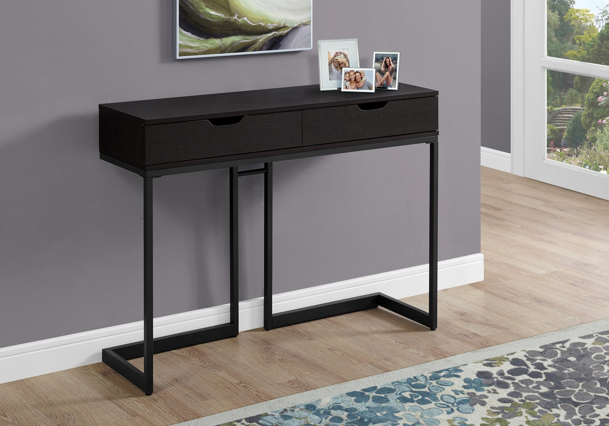 HomeRoots 42" Frame Console Table in Brown and Black Finish