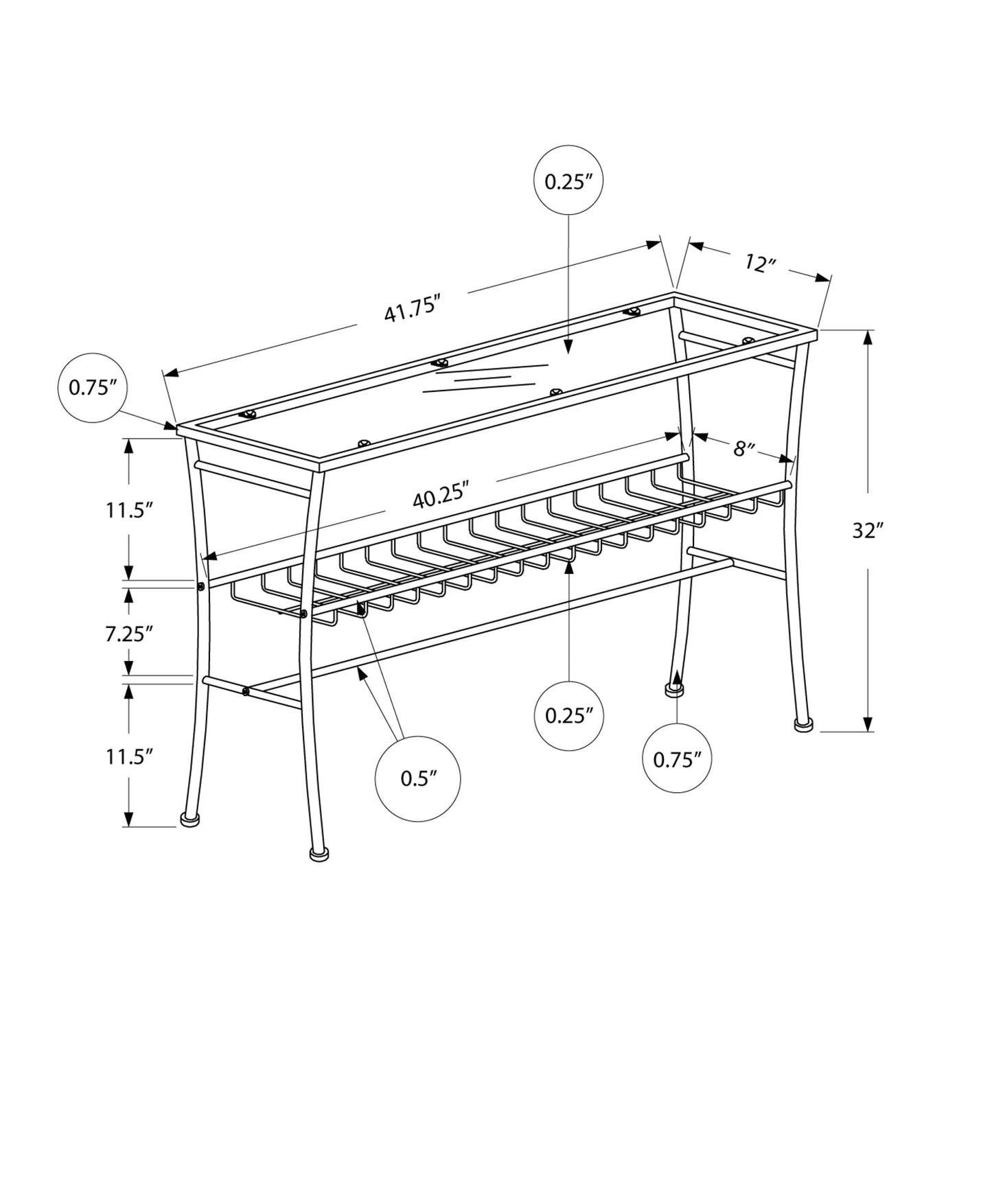 HomeRoots 42" Glass Console Table With Storage in Clear and Silver Finish