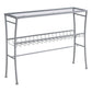 HomeRoots 42" Glass Console Table With Storage in Clear and Silver Finish