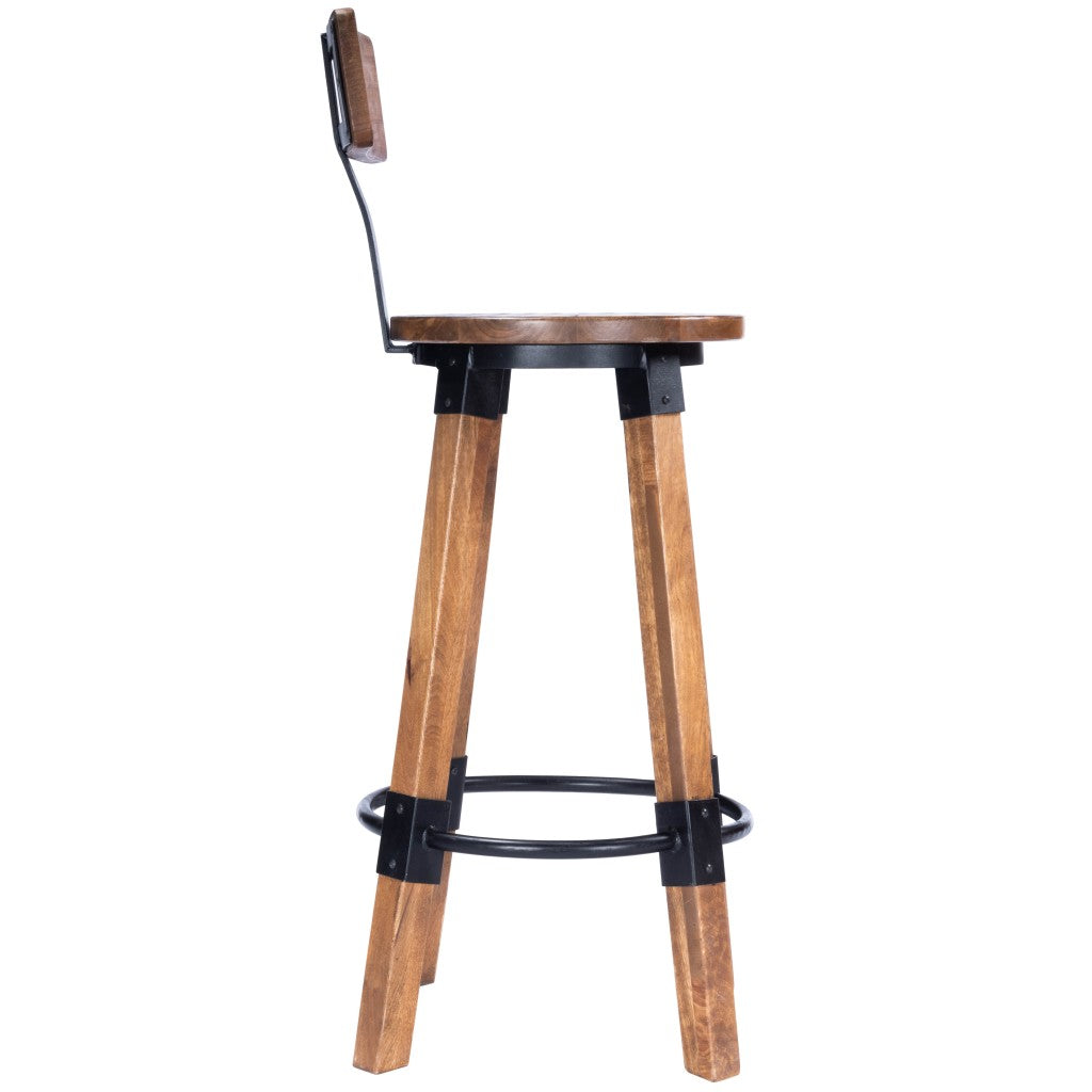HomeRoots 42" Iron Bar Chair With Footrest in Brown And Natural Finish