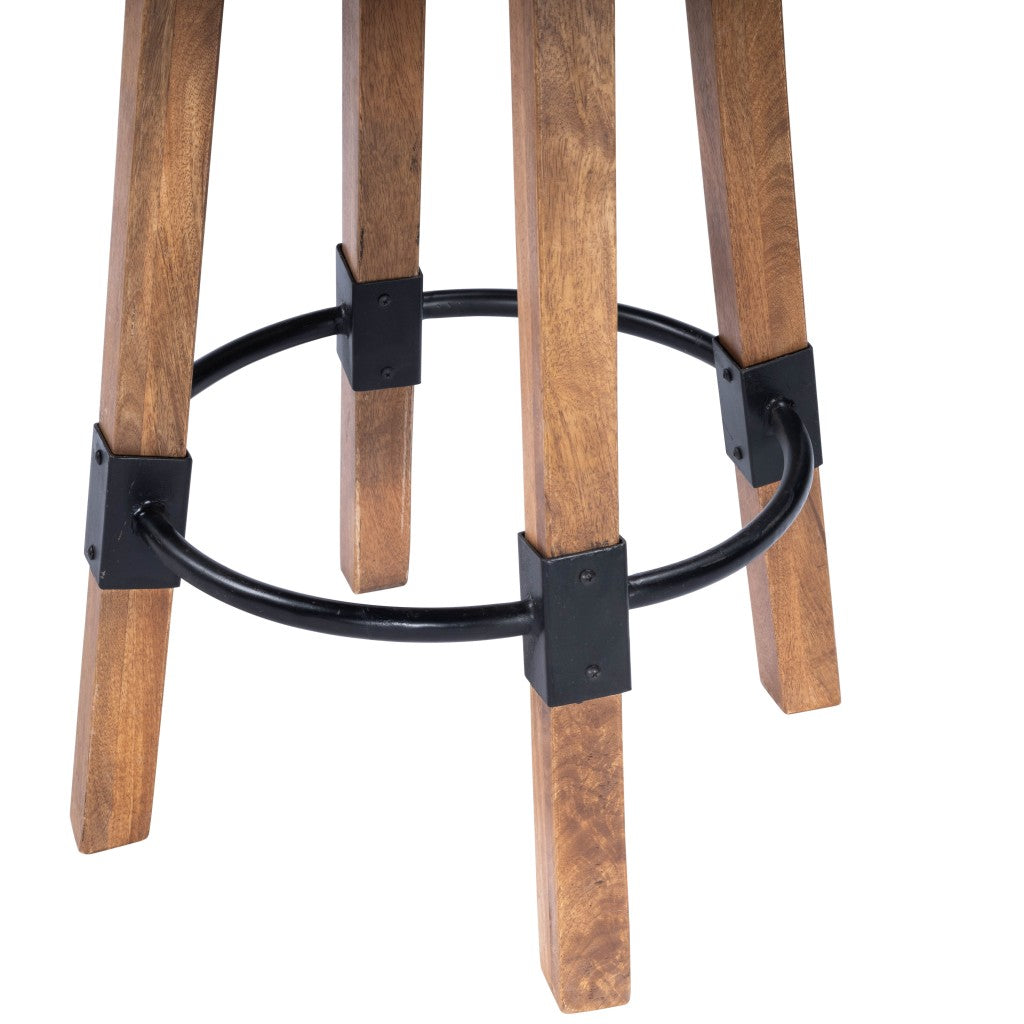 HomeRoots 42" Iron Bar Chair With Footrest in Brown And Natural Finish