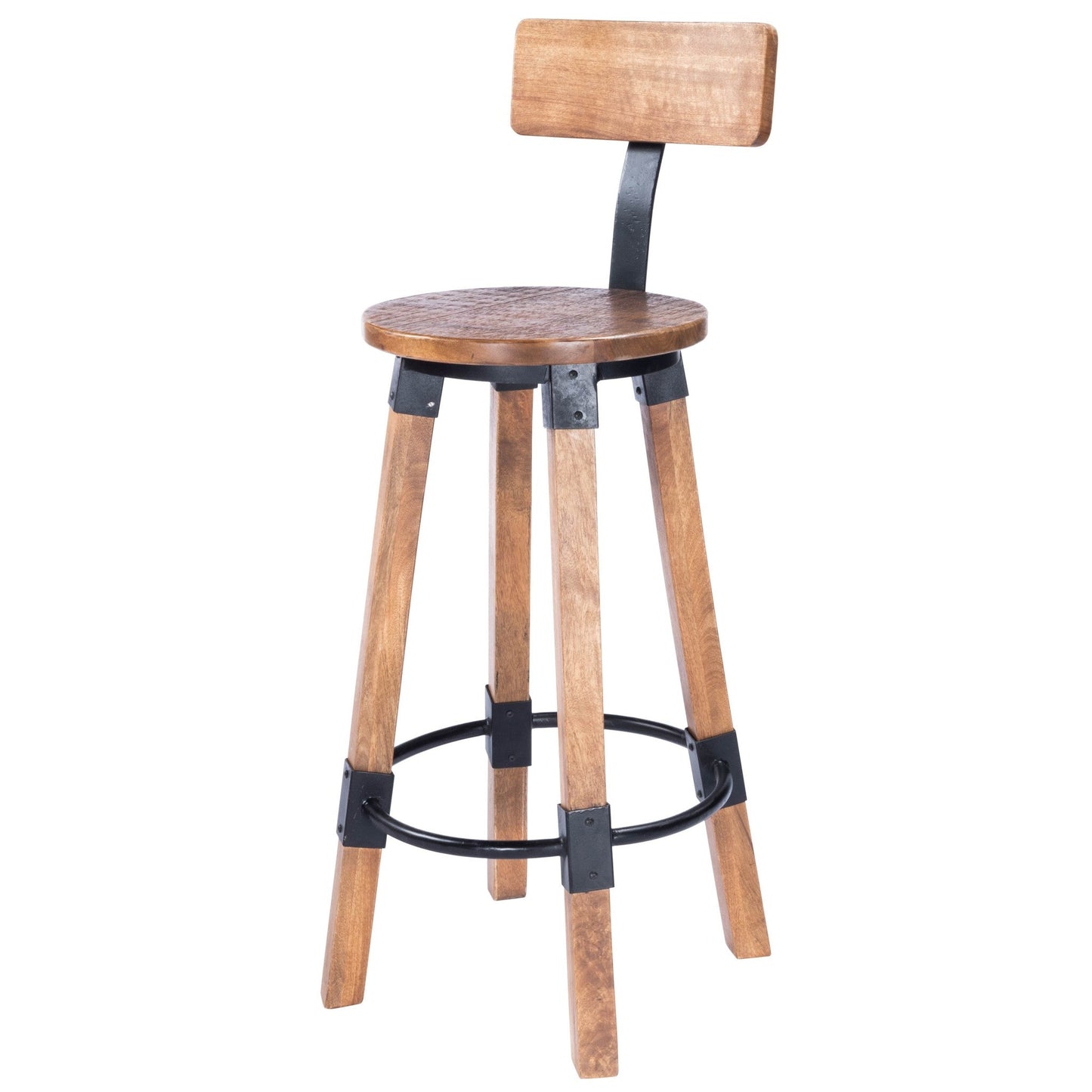 HomeRoots 42" Iron Bar Chair With Footrest in Brown And Natural Finish