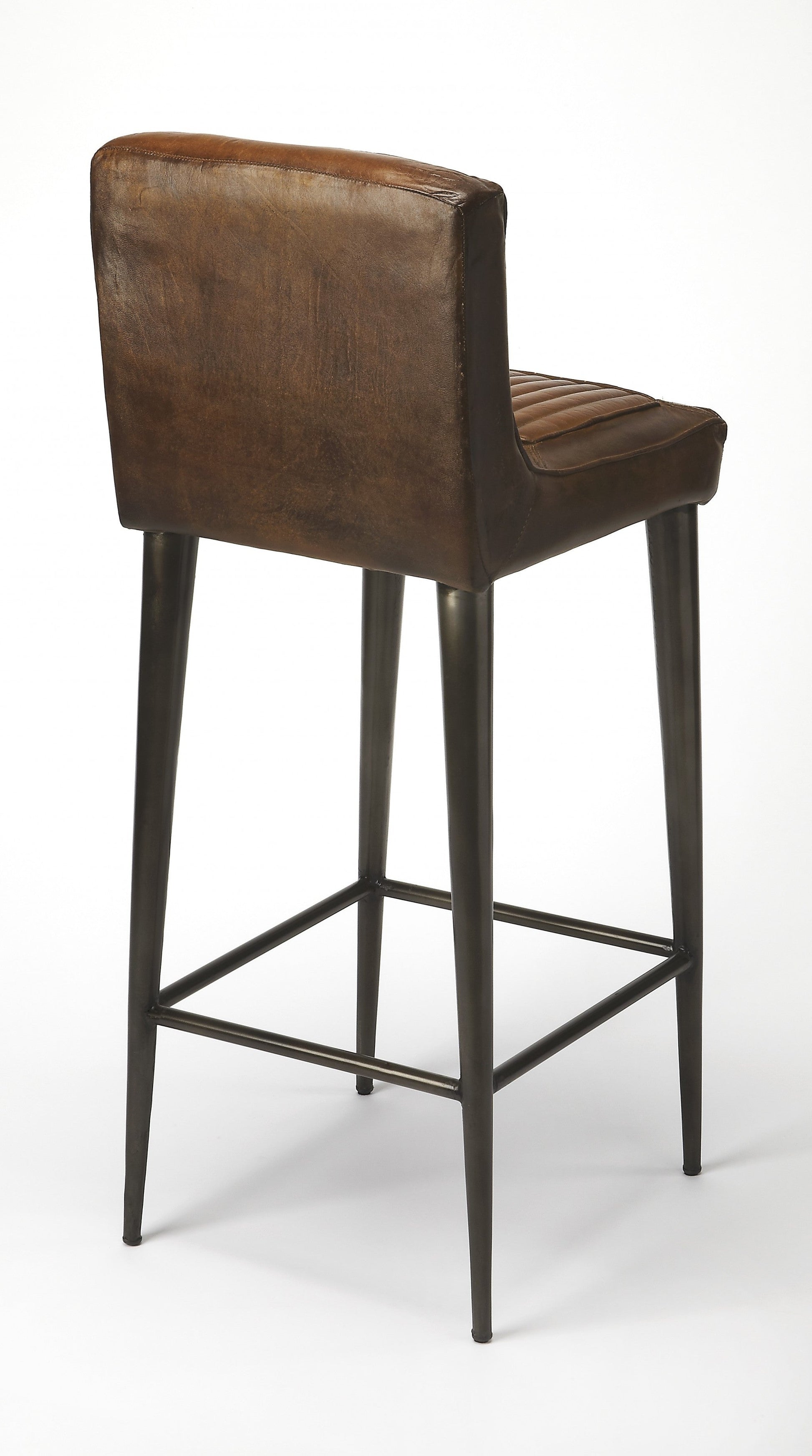 HomeRoots 42" Iron Bar Chair With Footrest in Brown and Black Finish