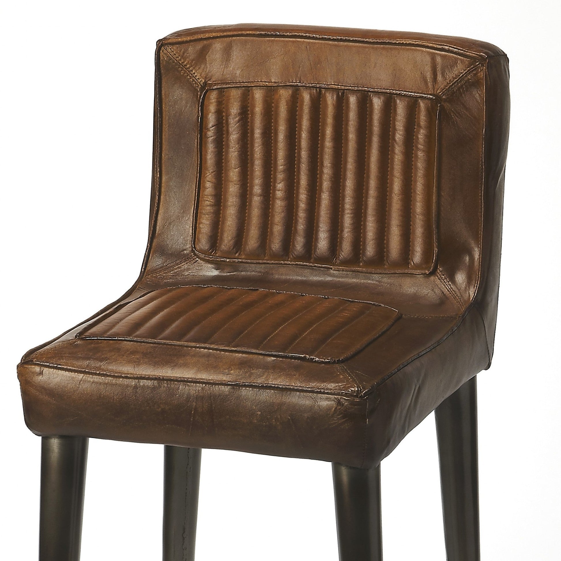 HomeRoots 42" Iron Bar Chair With Footrest in Brown and Black Finish