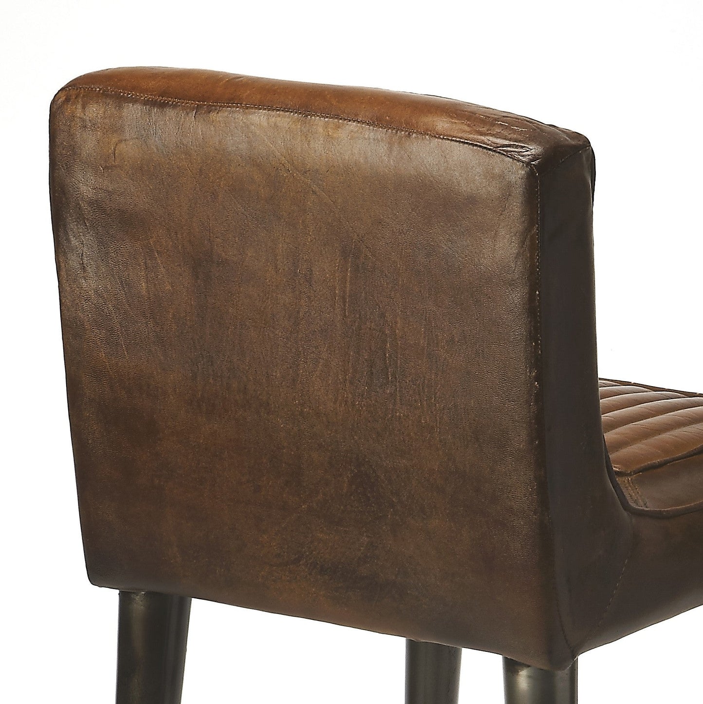 HomeRoots 42" Iron Bar Chair With Footrest in Brown and Black Finish
