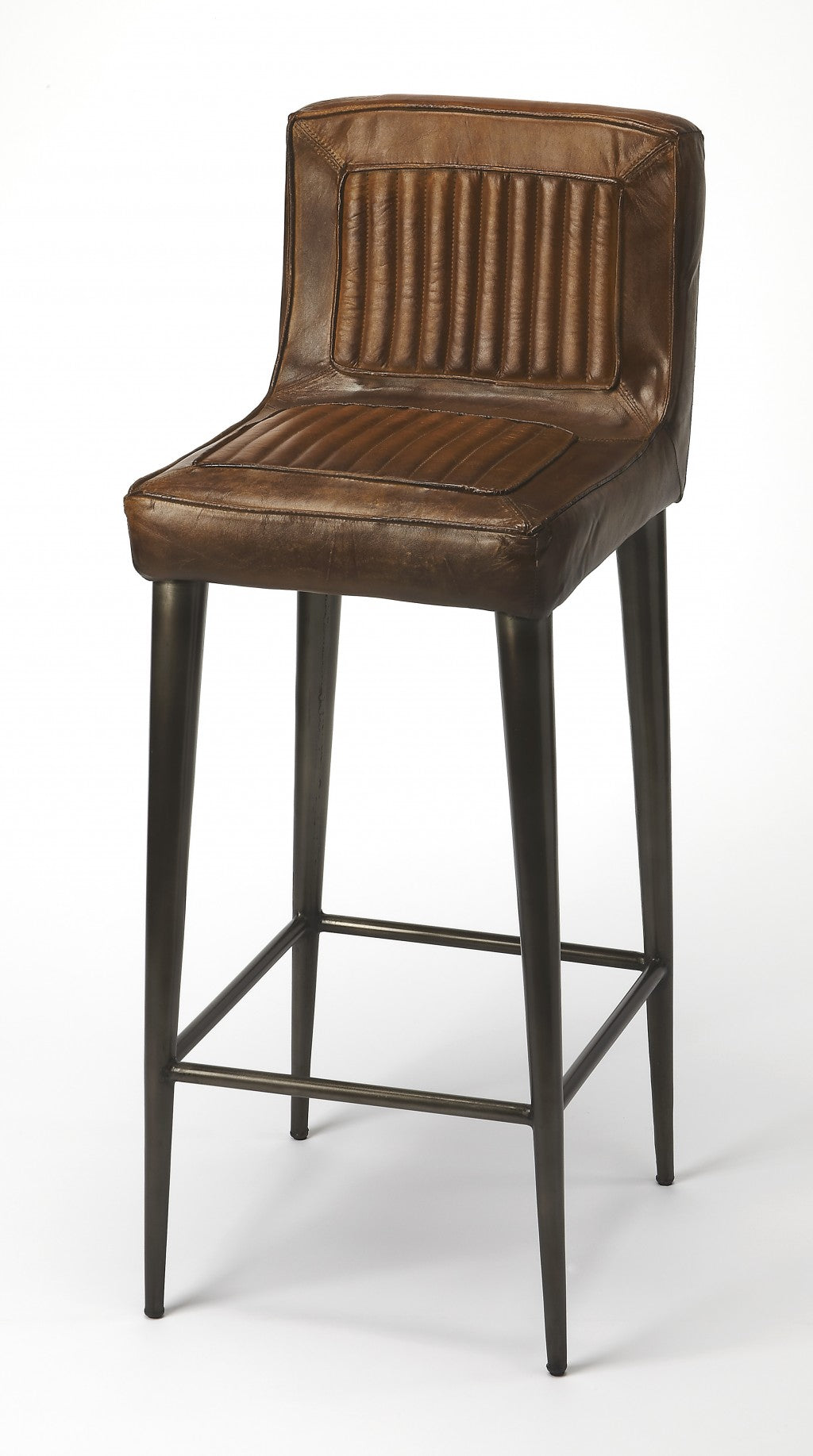 HomeRoots 42" Iron Bar Chair With Footrest in Brown and Black Finish