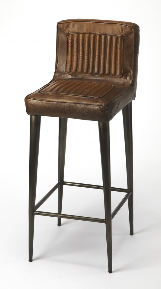 HomeRoots 42" Iron Bar Chair With Footrest in Brown and Black Finish