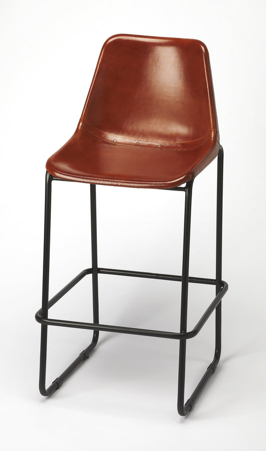 HomeRoots 42" Iron Bar Chair With Footrest in Brown and Black Finish