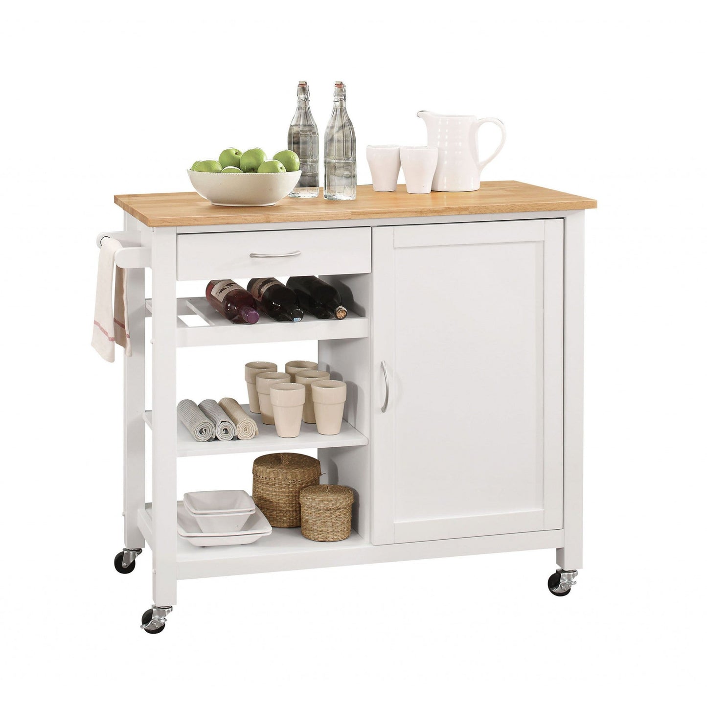 HomeRoots 42" x 18" x 34" Kitchen Island In Natural And White Finish