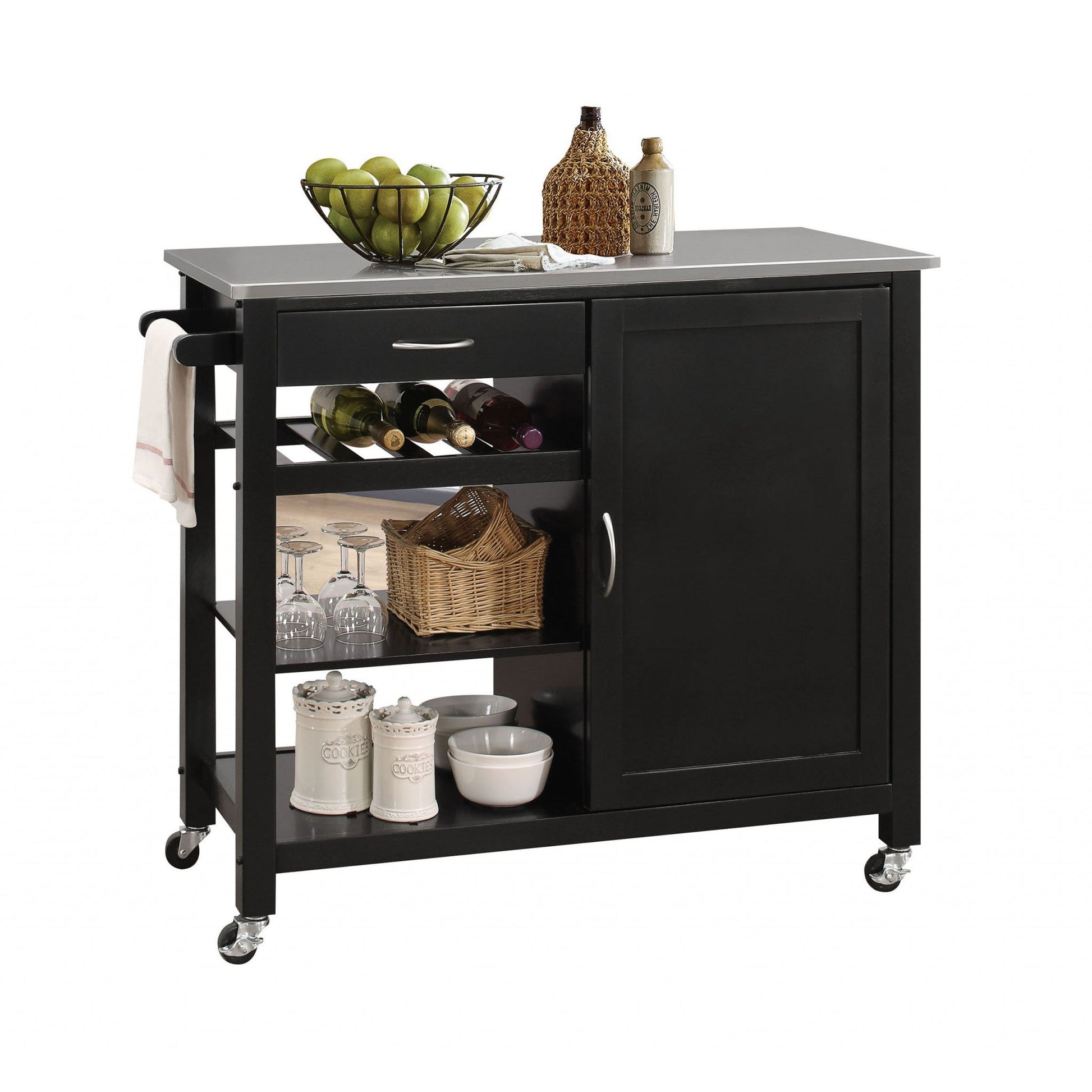 HomeRoots 42" x 18" x 34" Stainless Steel And Black Kitchen Island