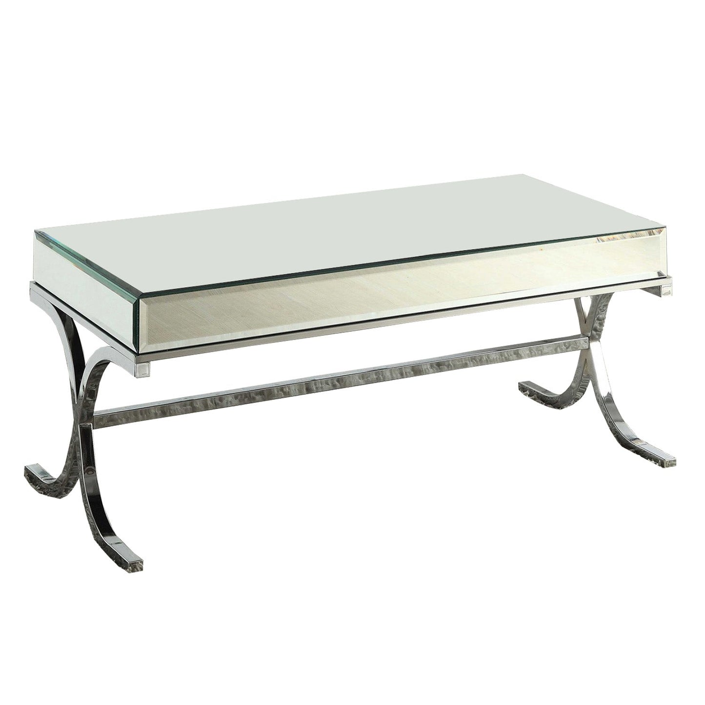 HomeRoots 42' x 21' x 19' Mirrored Top And Chrome Coffee Table