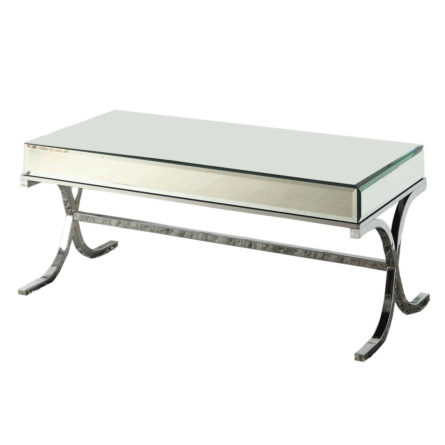 HomeRoots 42' x 21' x 19' Mirrored Top And Chrome Coffee Table