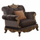HomeRoots 42" x 41" x 40" Charcoal Fabric And Antique Gold Chair With 1 Pillow