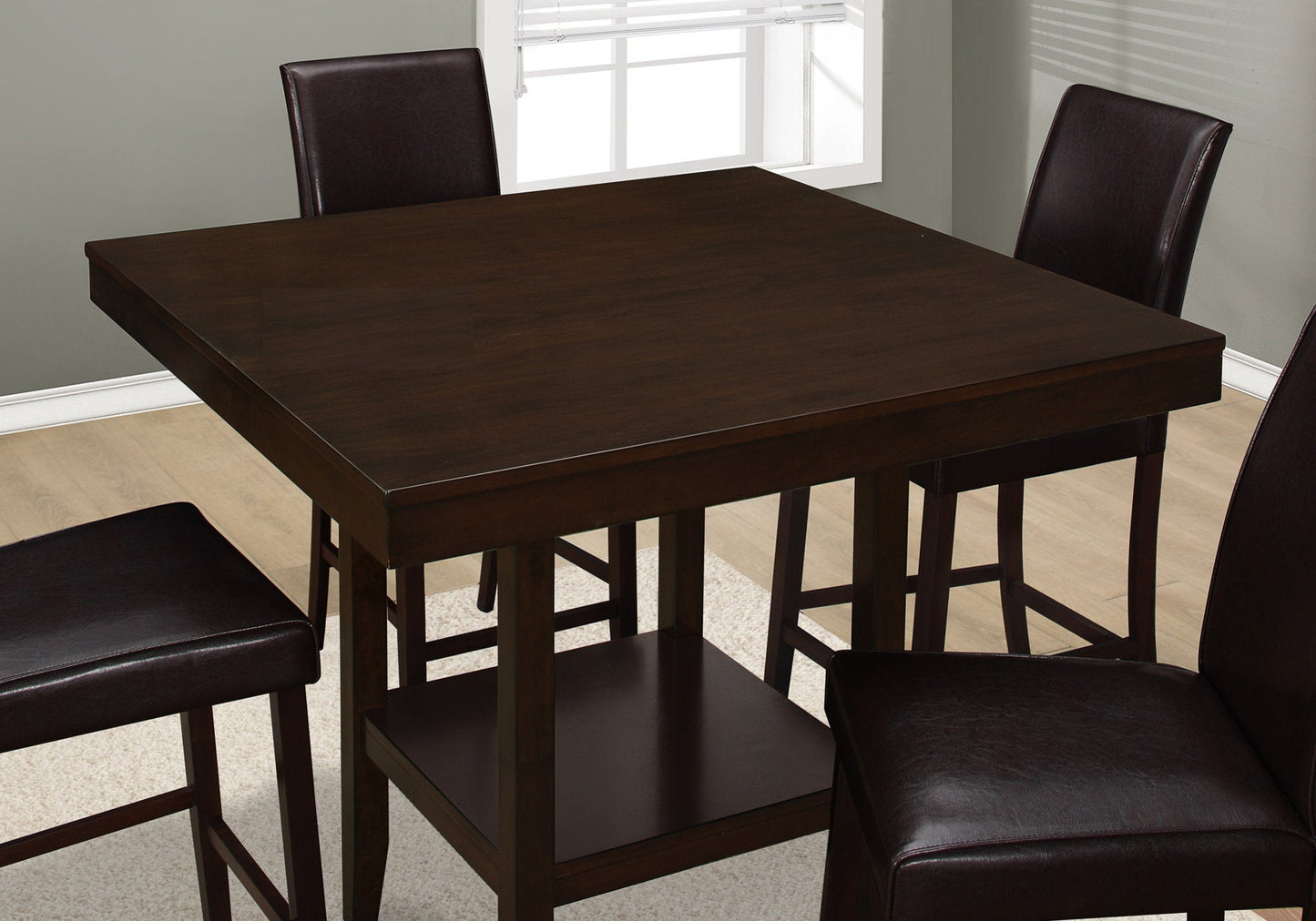HomeRoots 42" x 42" x 36" Cappuccino Solid Wood And Veneer Counter Height Dining Table