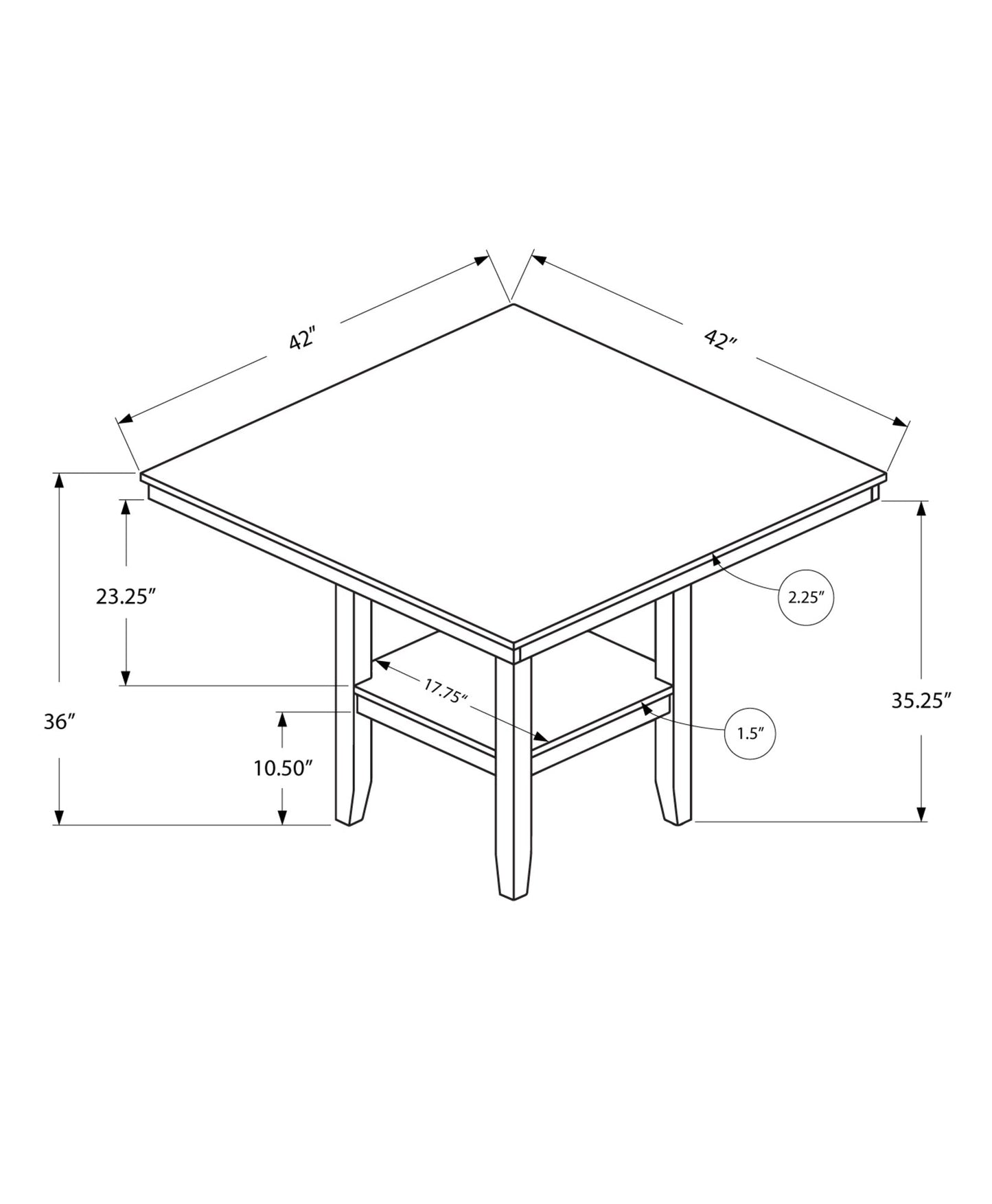 HomeRoots 42" x 42" x 36" Cappuccino Solid Wood And Veneer Counter Height Dining Table