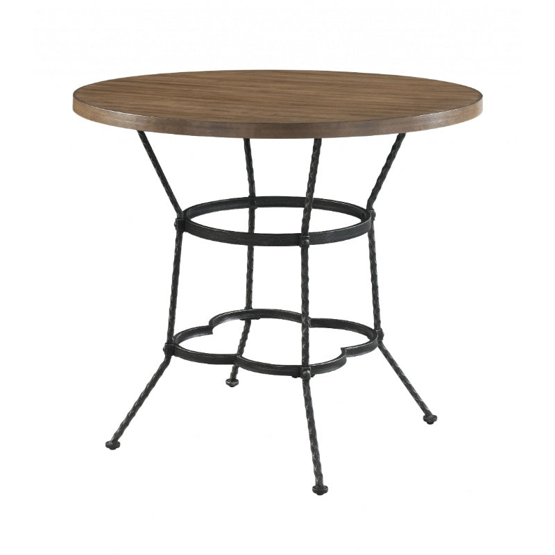 HomeRoots 42" x 42" x 36" Walnut and Antique Black Counter Height Dining in Set of Five