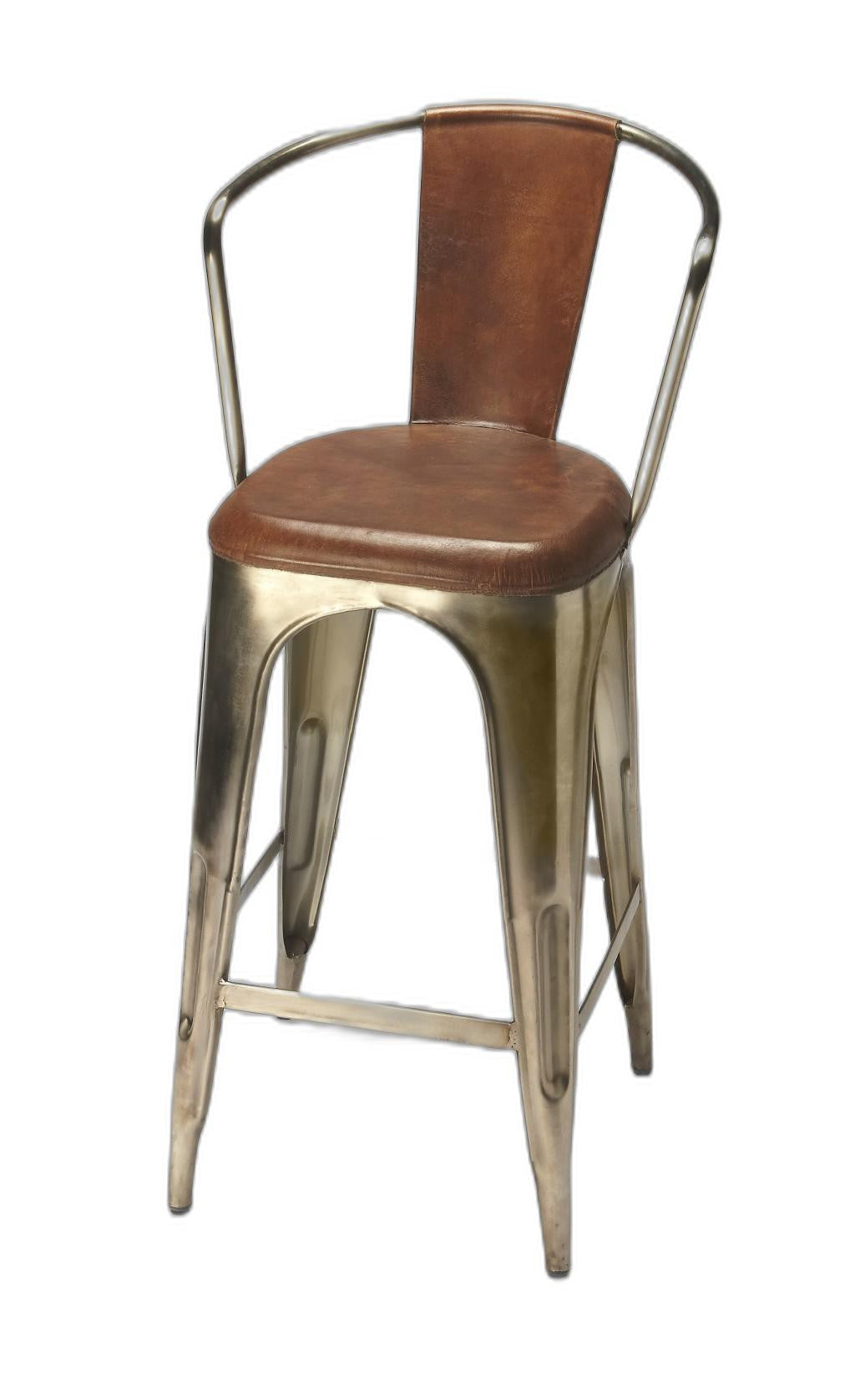 HomeRoots 43" Bar Chair With Footrest With Brown and Gold Finish