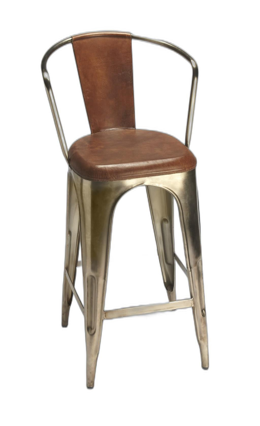 HomeRoots 43" Bar Chair With Footrest With Brown and Gold Finish