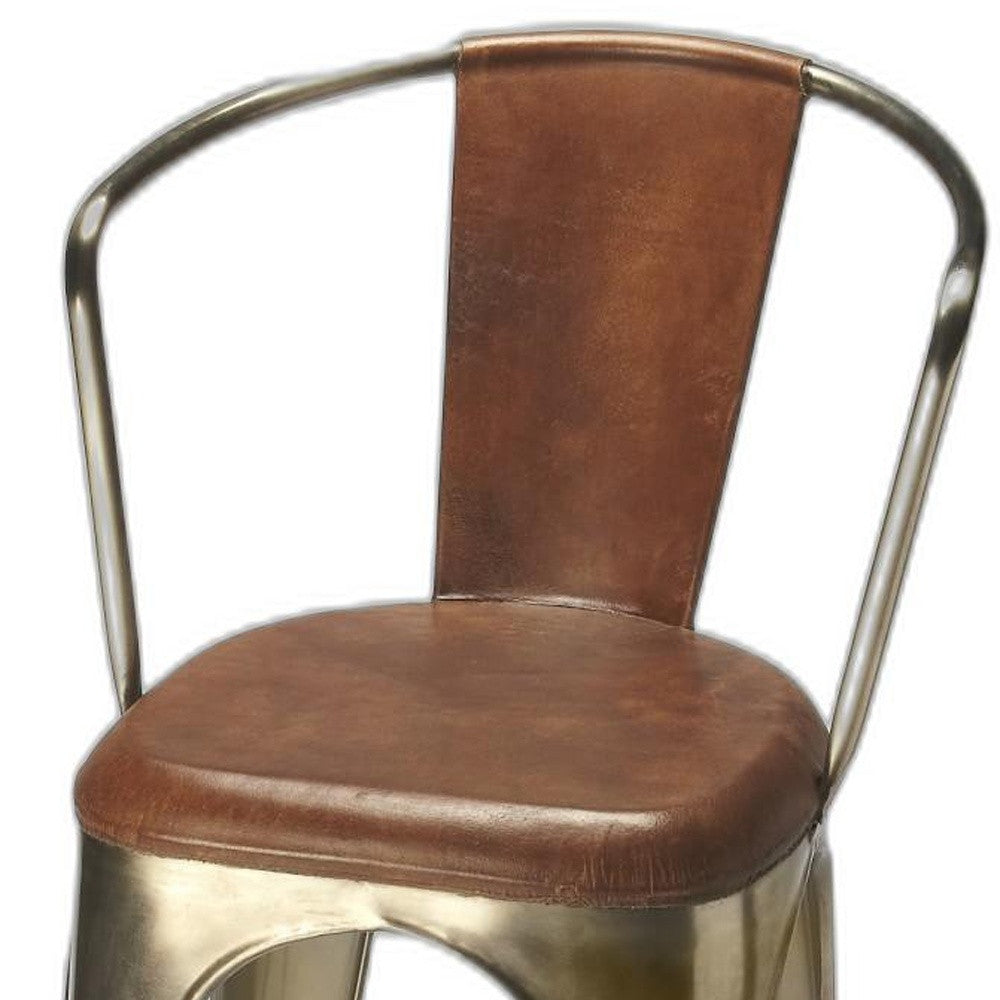 HomeRoots 43" Bar Chair With Footrest With Brown and Gold Finish