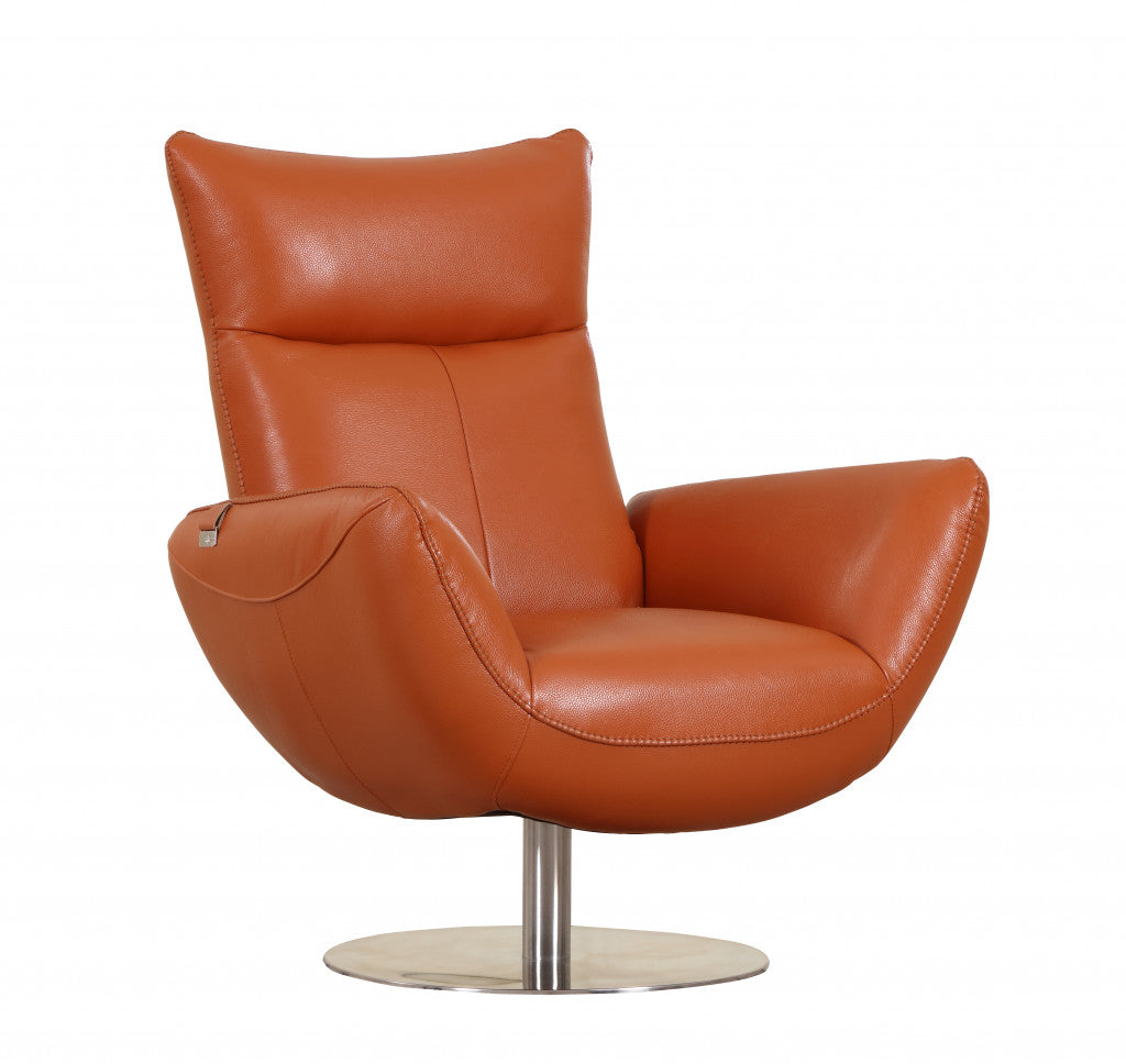 HomeRoots 43" Contemporary Leather Lounge Chair in Orange Finish