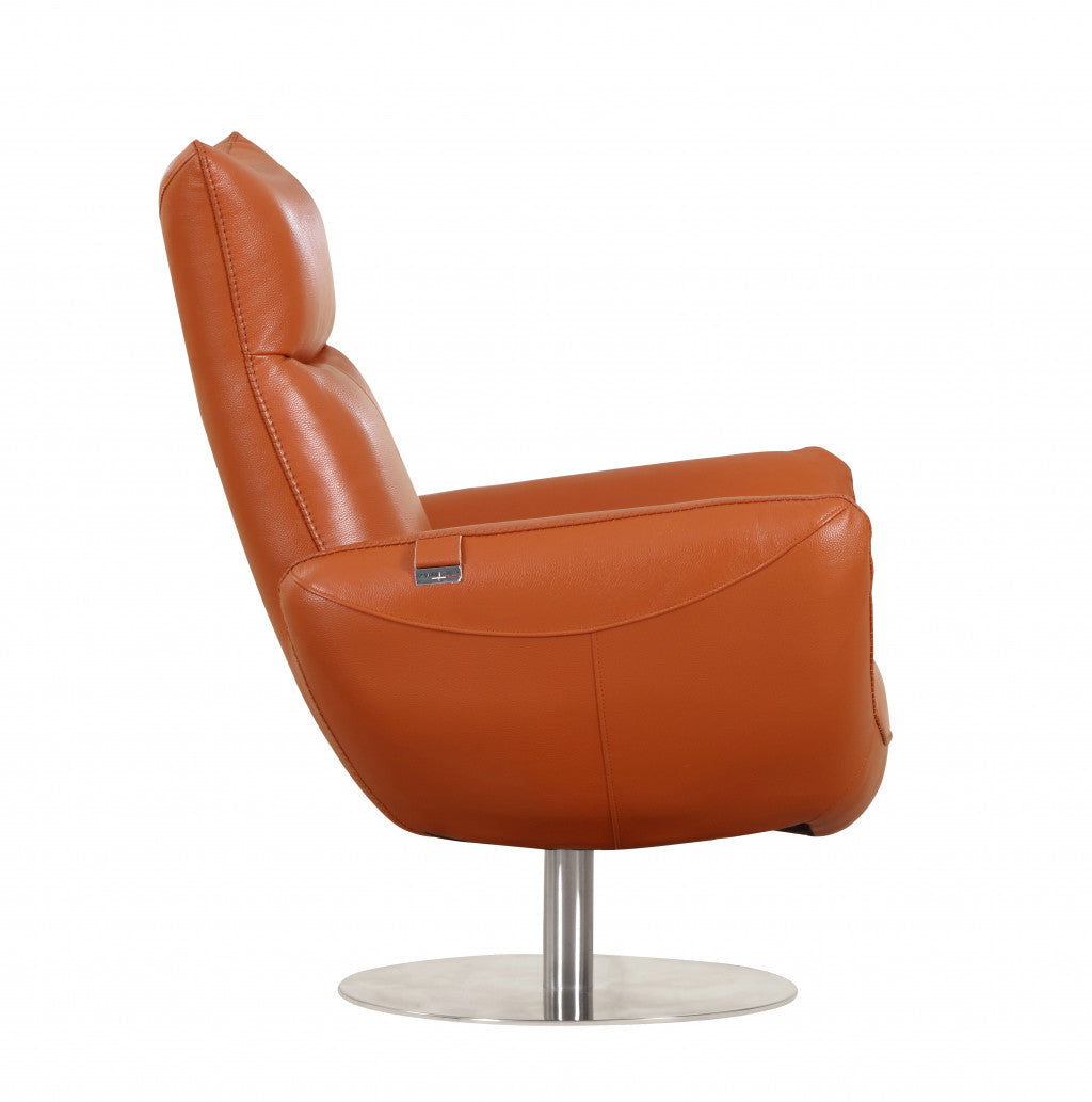 HomeRoots 43" Contemporary Leather Lounge Chair in Orange Finish