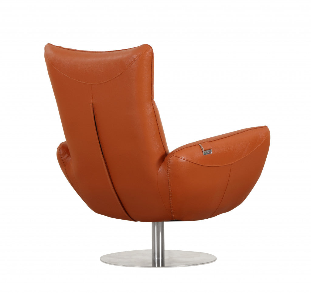 HomeRoots 43" Contemporary Leather Lounge Chair in Orange Finish