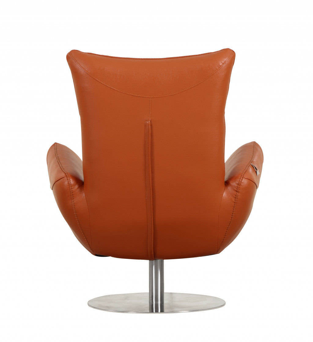 HomeRoots 43" Contemporary Leather Lounge Chair in Orange Finish