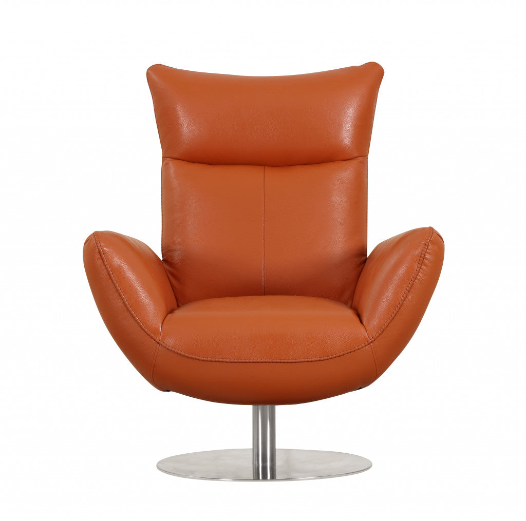 HomeRoots 43" Contemporary Leather Lounge Chair in Orange Finish