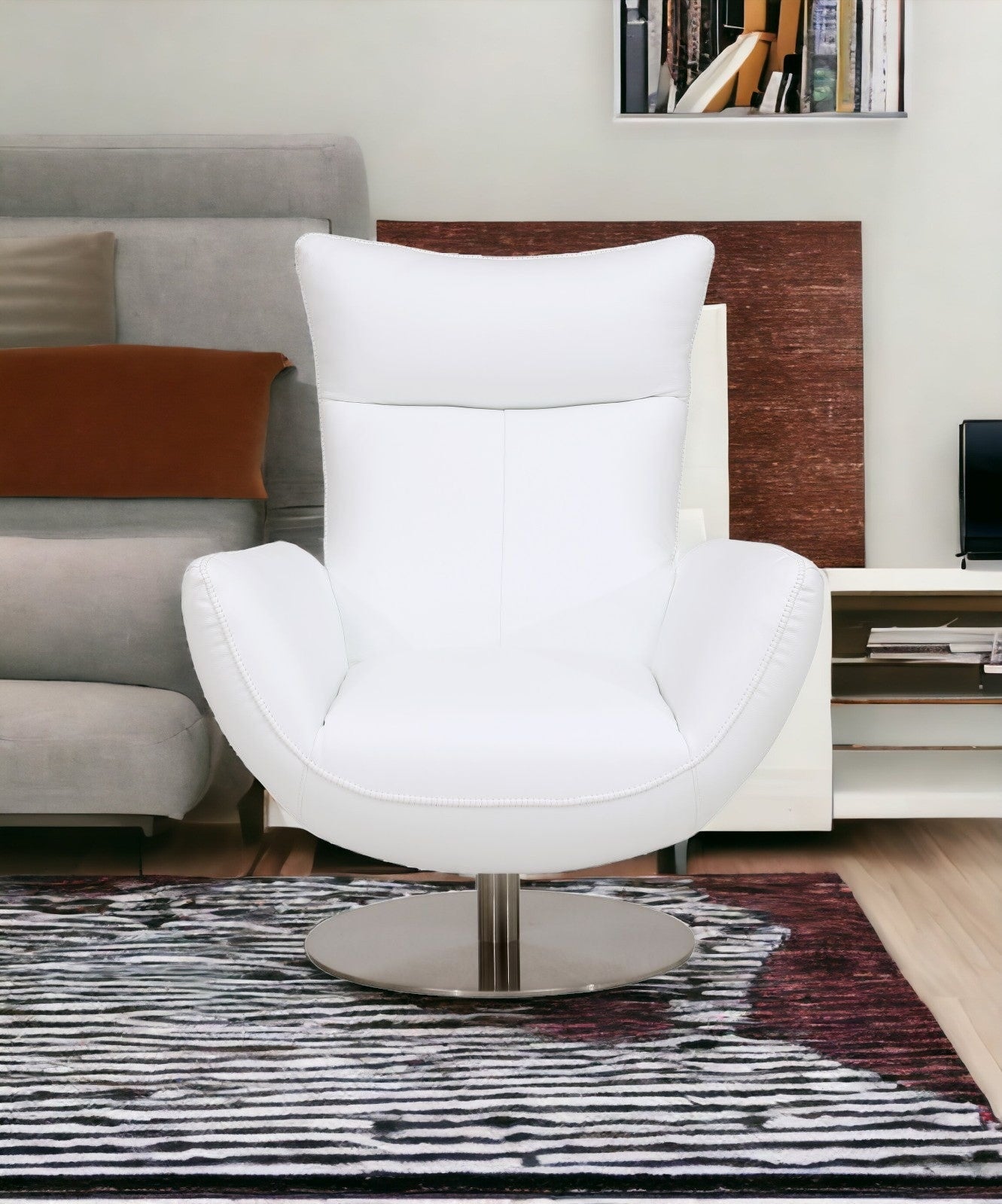 HomeRoots 43" Contemporary Leather Lounge Chair in White Finish