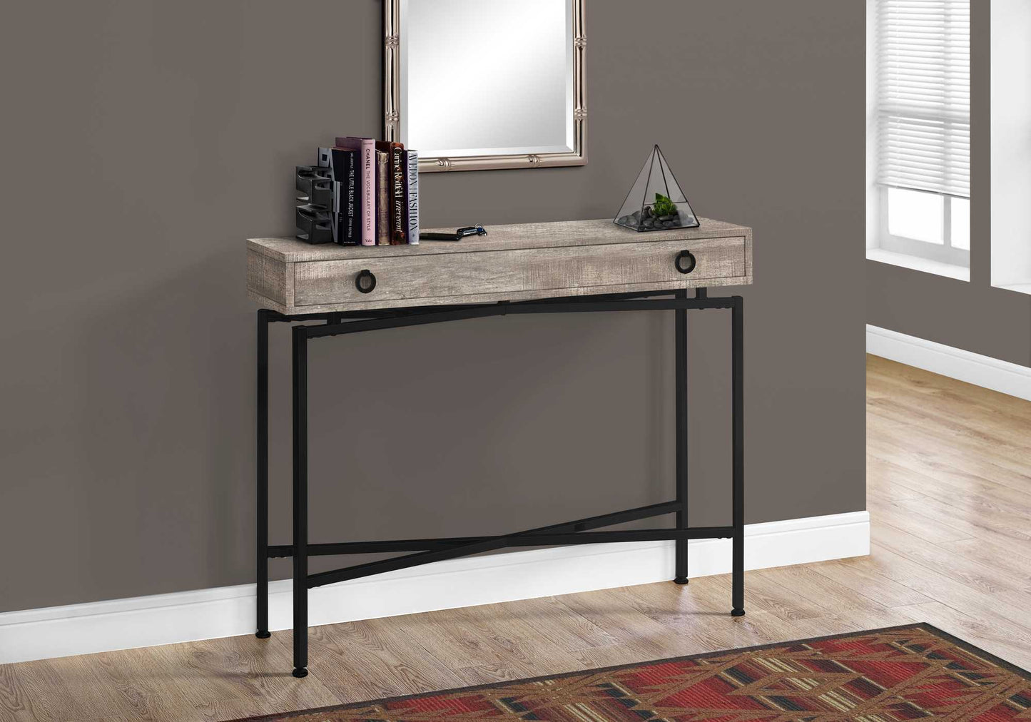 HomeRoots 43" Cross Leg Console Table With Taupe and Black Finish