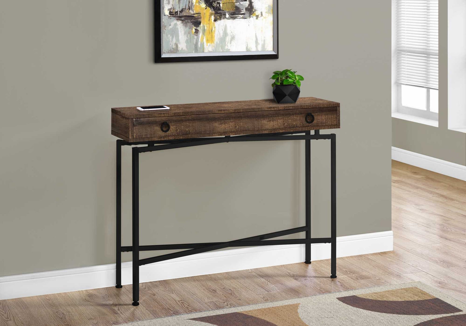HomeRoots 43" Cross Leg Console Table in Brown and Black Finish